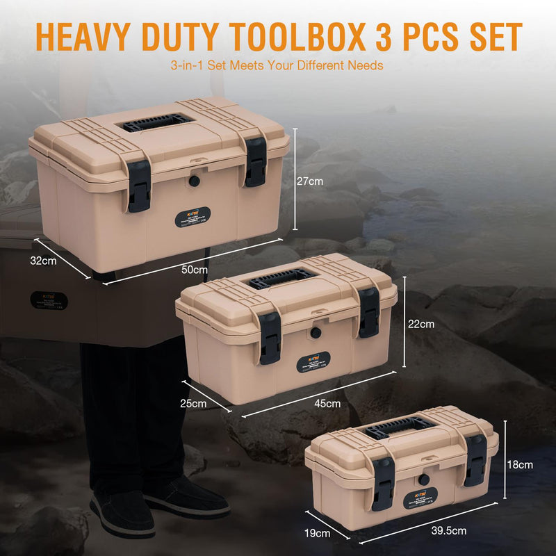 Heavy Duty Plastic Tool Box Set 3PCs