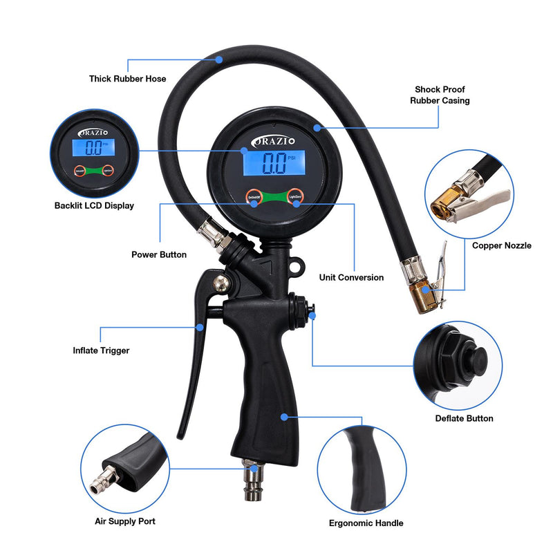 Tire Inflator Gauge Digital Small Screen