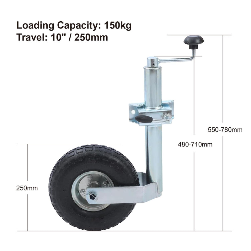 Caravan Trailer Jockey Wheel Inflatable 10" 150KG With Cable