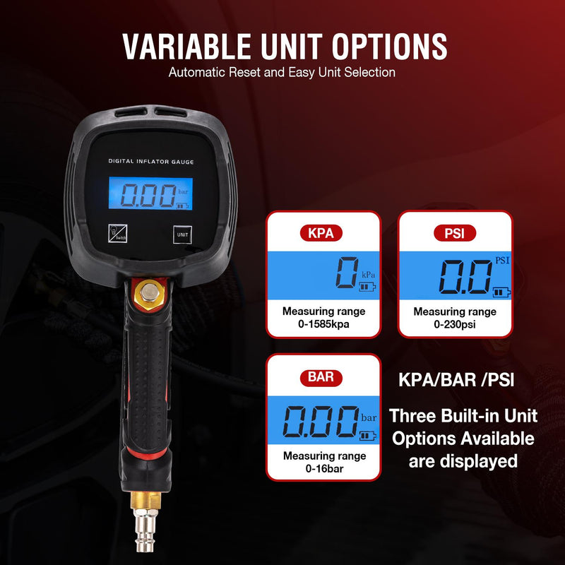 Tire Inflator Gauge Digital 2 Colour Handle