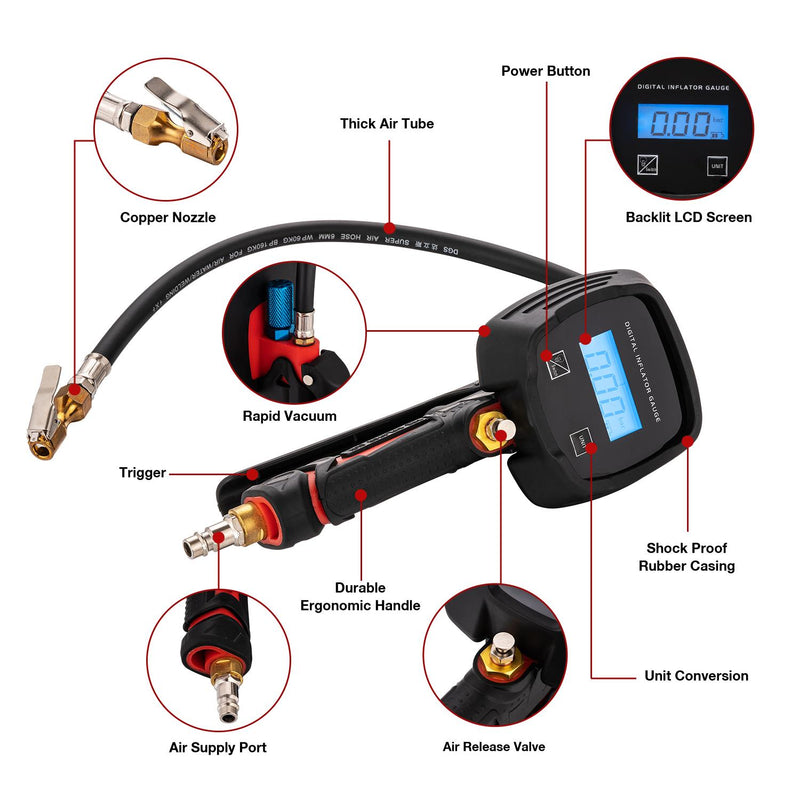 Tire Inflator Gauge Digital 2 Colour Handle