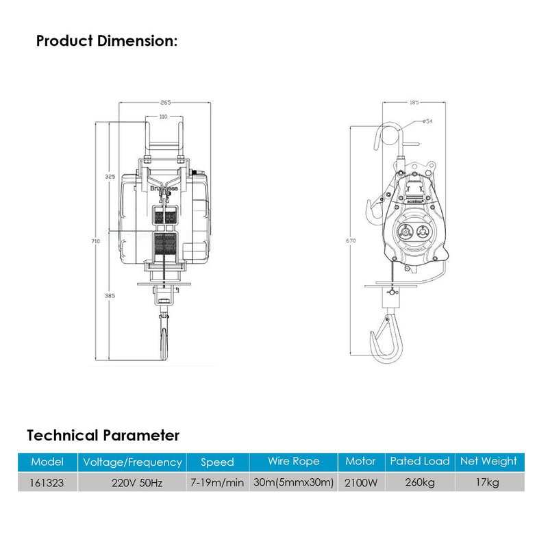 KATSU Electric Hoist Brushless Motor BL260